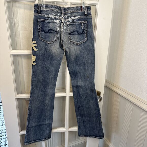 Y2K Angel Jeans Women's 7 Embroidered Boot Cut Embellished - Picture 8 of 13